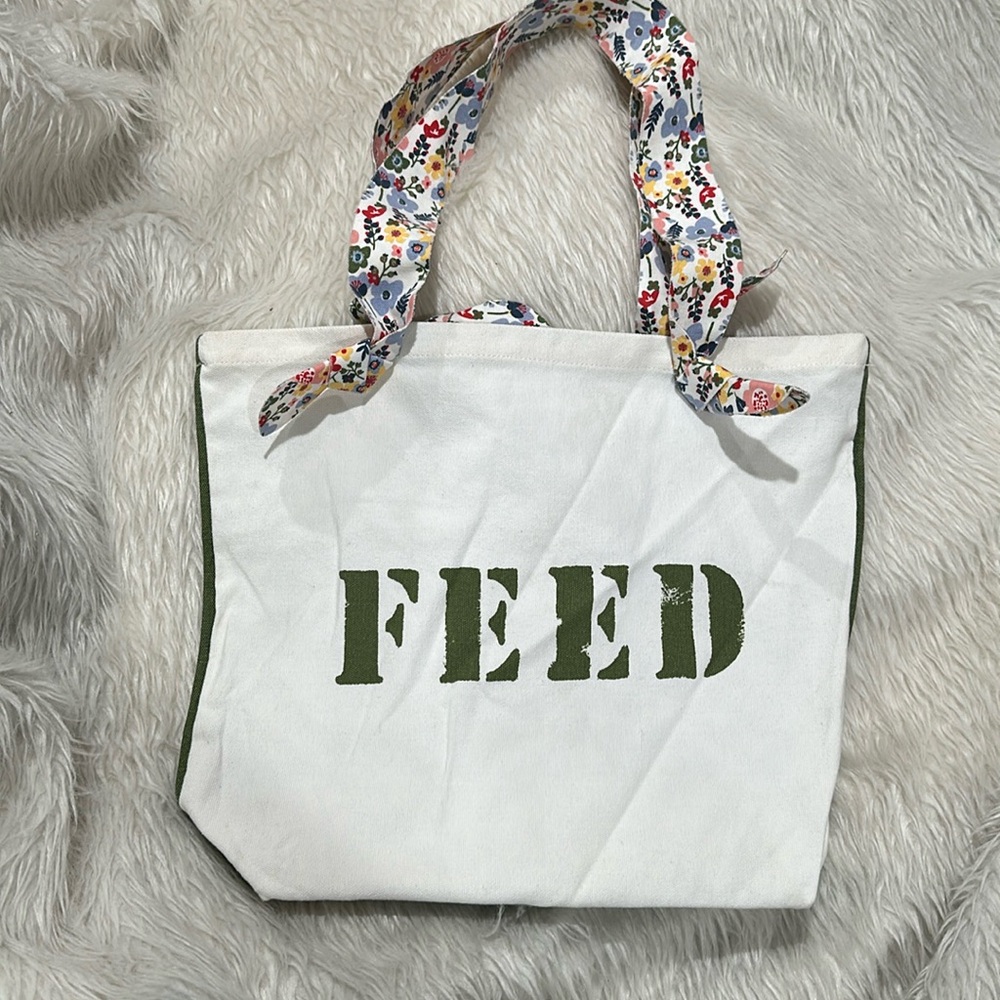 Floral White and Green Feed Tote Bag